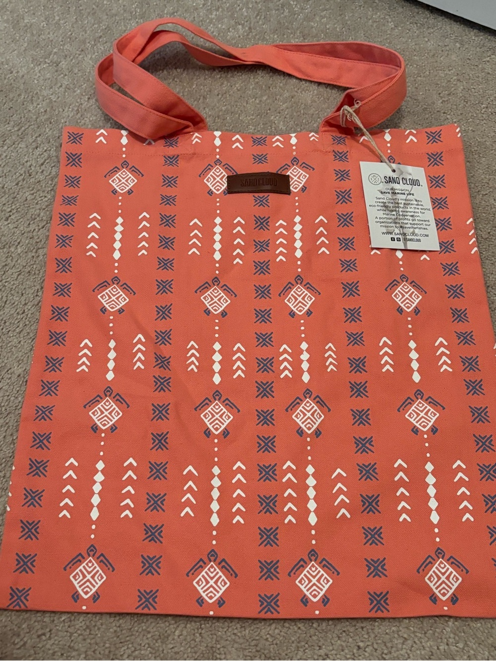 Sand Cloud Everyday Tote Organic Cotton Coral Patterned Tote Bag Marine Life New